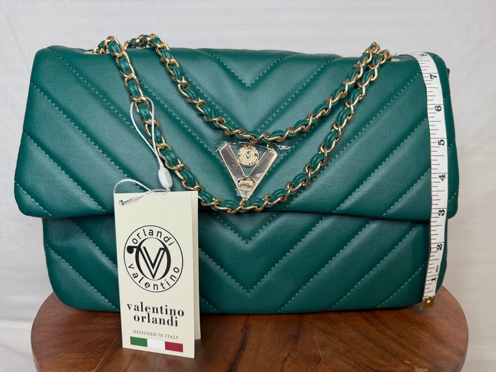 Valentino Orlandi Angel Forest Green Chevron Crossbody NWT Italy